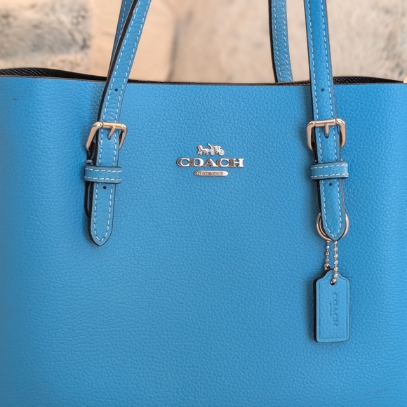 Coach Mollie Blue Crossbody Satchel Tote Bag Silver Hardware EUC - Picture 2 of 10